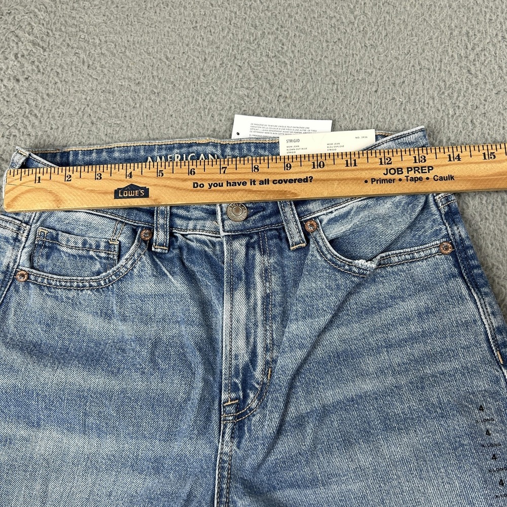 American Eagle Outfitters Jeans Womens 4 Blue Mom High Rise Ripped Knees X-Long - Picture 6 of 15